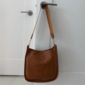 Hermes Brown Leather Shoulder Bag with Perforated H Logo